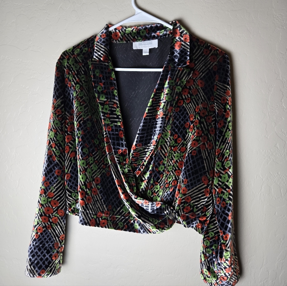 Anthropologie Ett Twa Velvet Floral Top Printed Velour Wrap Blazer 6P